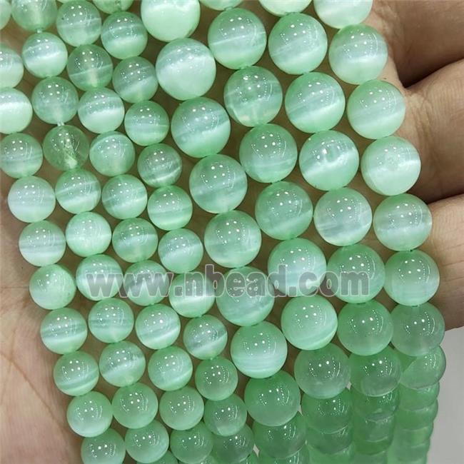 Natural Selenite Beads Green Dye Smooth Round