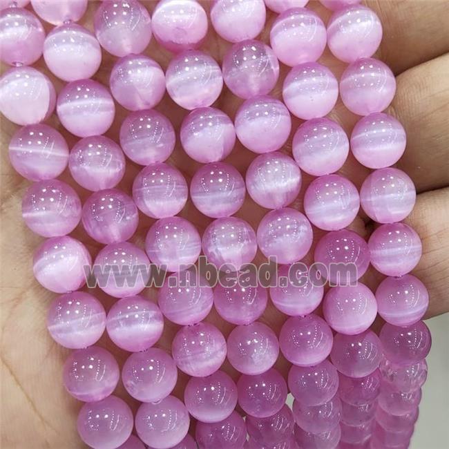 Natural Selenite Beads Pink Dye Smooth Round