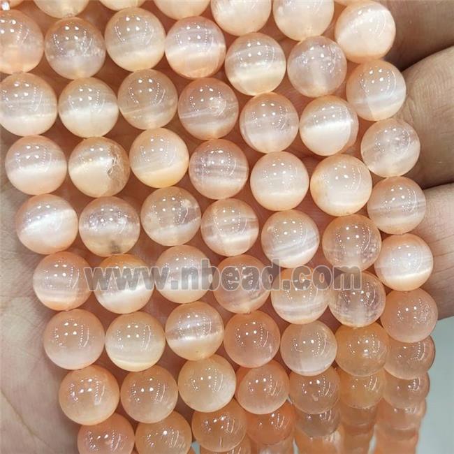 Natural Selenite Beads Peach Dye Smooth Round