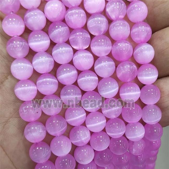 Natural Selenite Beads Hotpink Dye Smooth Round