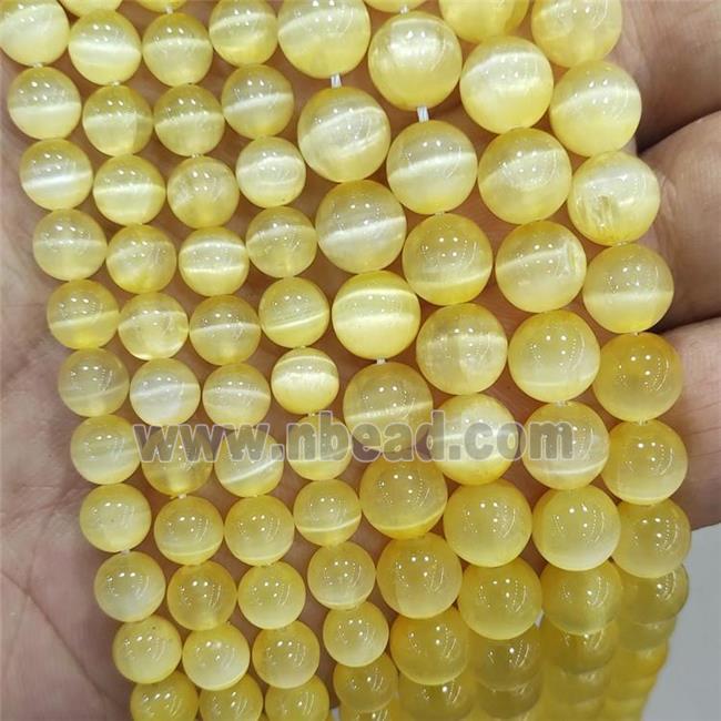 Natural Selenite Beads Yellow Dye Smooth Round