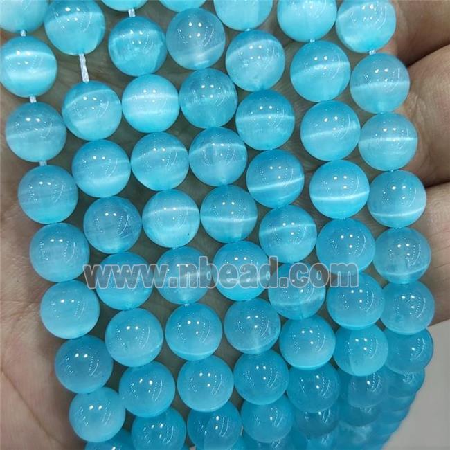 Natural Selenite Beads Aqua Dye Smooth Round