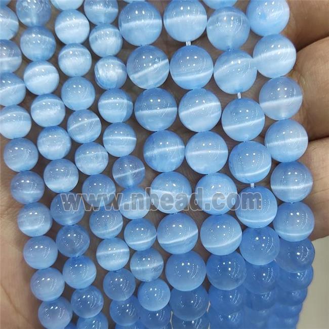 Natural Selenite Beads Blue Dye Smooth Round