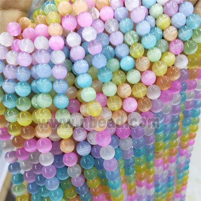 Natural Selenite Beads Dye Smooth Round Mixed Color