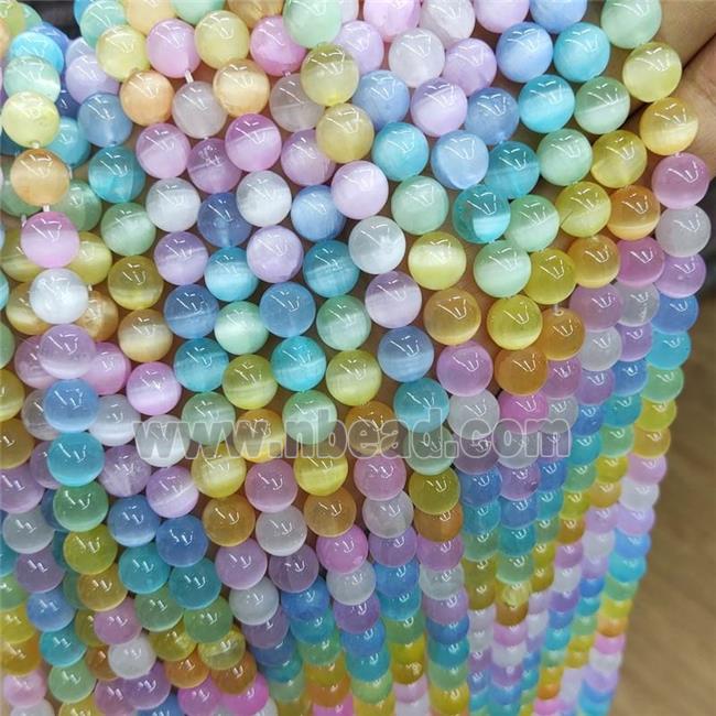 Natural Selenite Beads Dye Smooth Round Mixed Color
