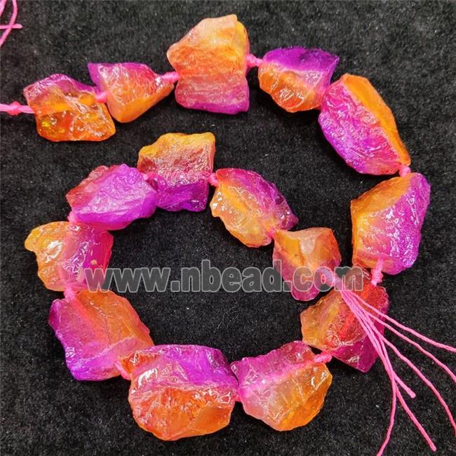 Natural Crystal Quartz Nugget Beads Orange Fuchsia Dye Freeform Irregular Rough