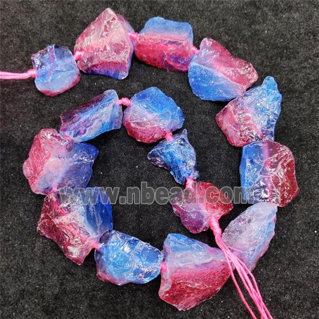 Natural Crystal Quartz Nugget Beads Blue Red Dye Dichromatic Freeform Rough