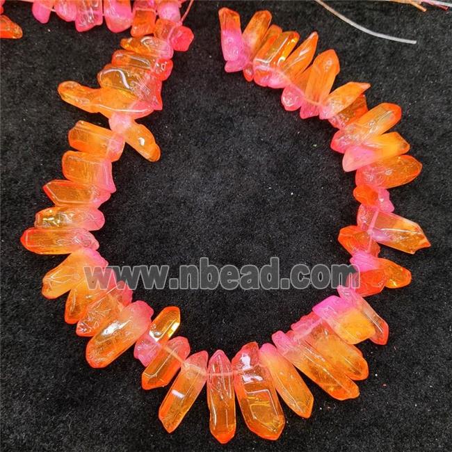 Natural Crystal Quartz Stick Beads Orange Dye Dichromatic Polished
