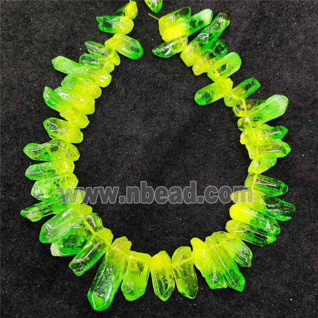 Natural Crystal Quartz Stick Beads Yellow Green Dye Dichromatic Polished