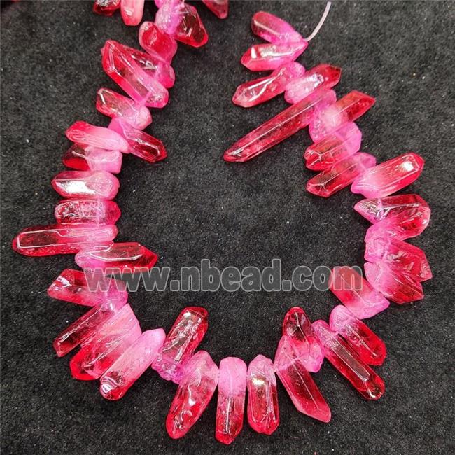 Natural Crystal Quartz Stick Beads Pink Red Dye Dichromatic Polished