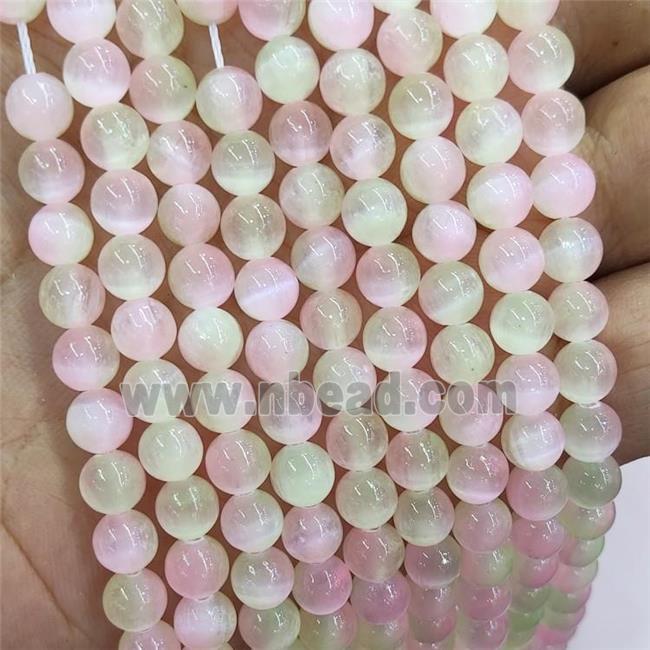 Natural Selenite Beads Dye Pink Olive Smooth Round