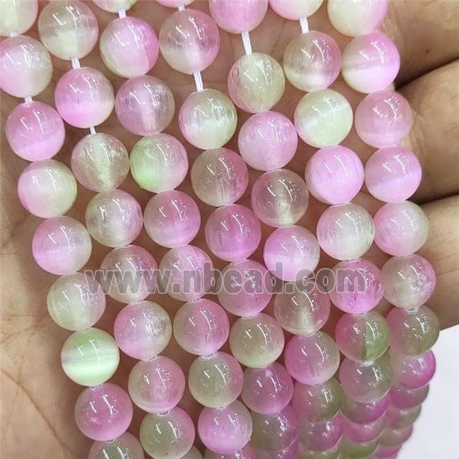 Natural Selenite Beads Dye Green Pink Smooth Round