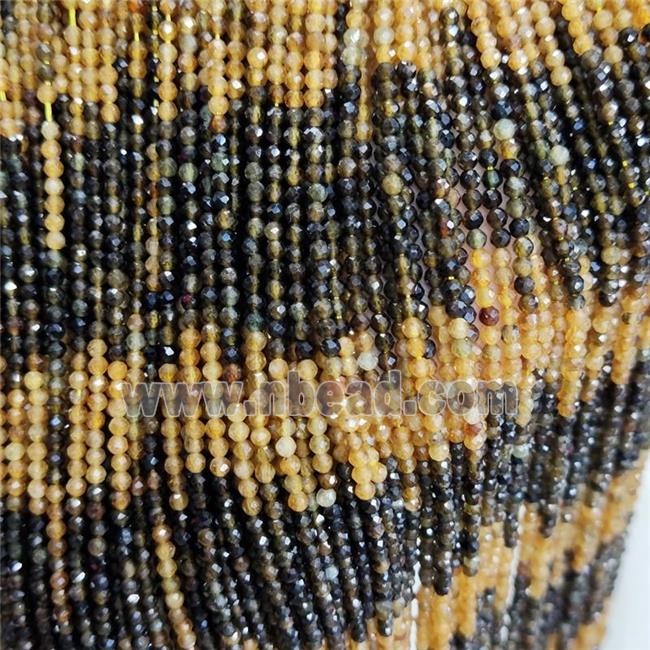 Natural Tourmaline Beads Yellow Black Faceted Round