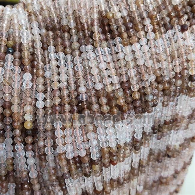 Natural Rutilated Quartz Beads Coffee Faceted Round