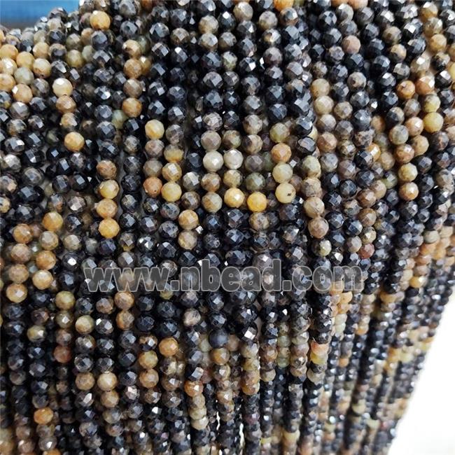 Natural Corundum Beads Yellow Black Faceted Round