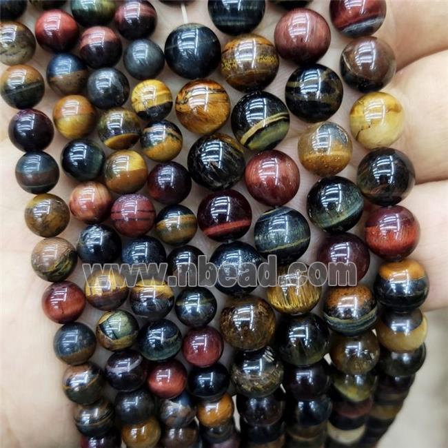 Natural Tiger Eye Stone Beads Multicolor Smooth Round