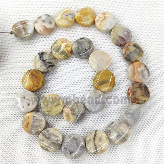 Natural Yellow Crazy Lace Agate Coin Beads Twist
