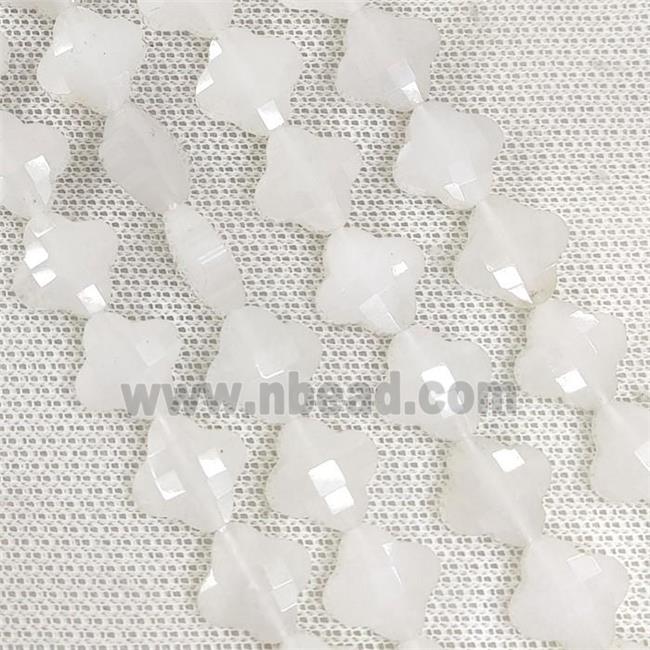White Jade Beads Faceted Clover