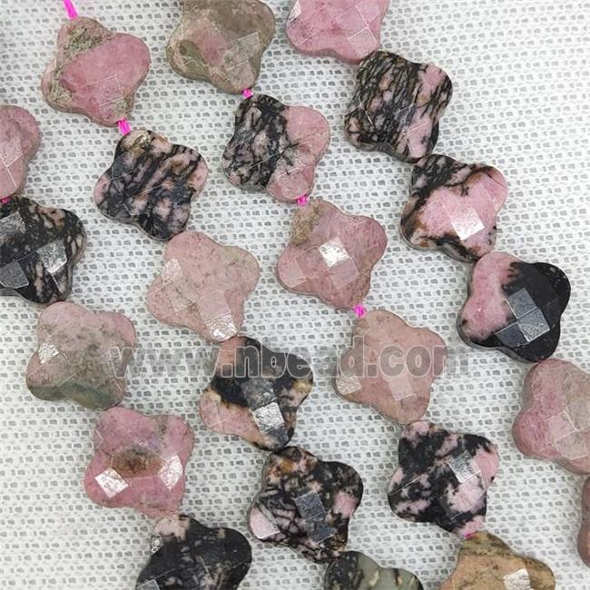 Natural Chinese Rhodonite Clover Beads Pink Faceted