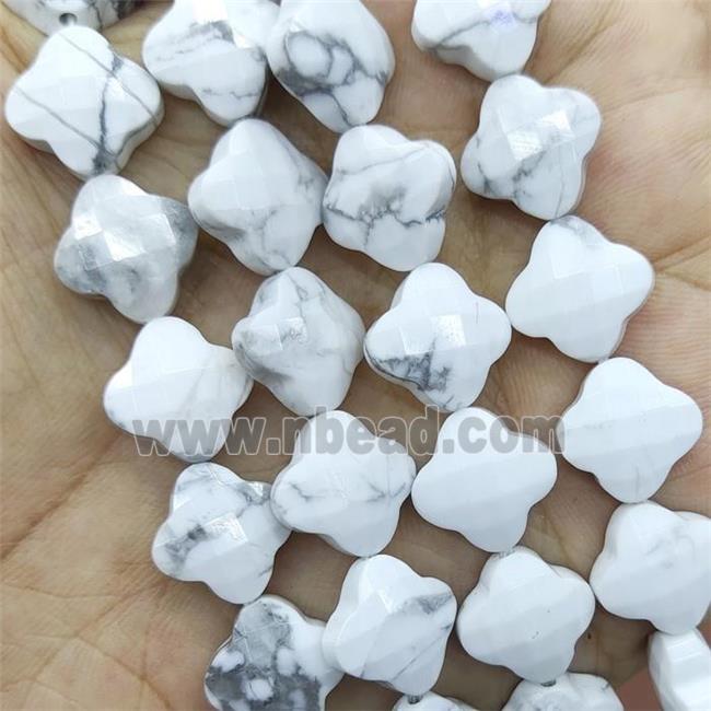 White Howlite Turquoise Clover Beads Faceted