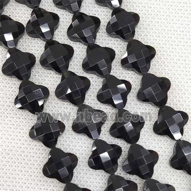 Natural Black Onyx Agate Beads Faceted Clover
