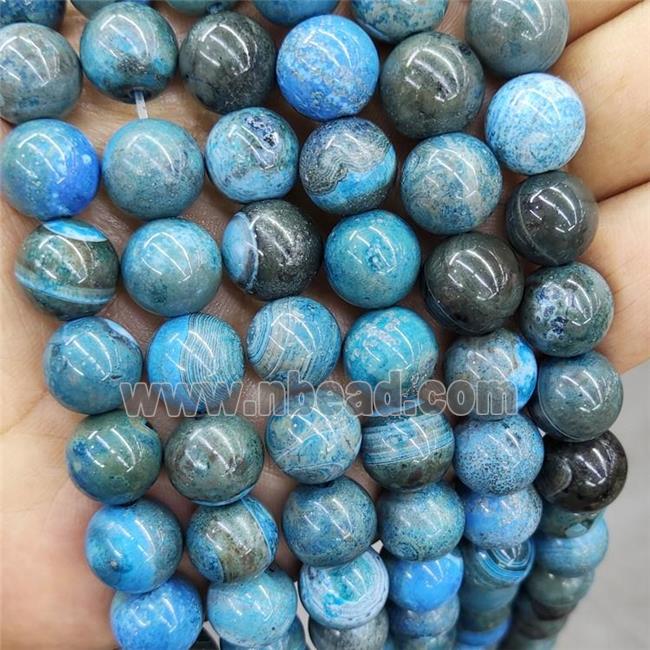 Natural Agate Beads Blue Dye Smooth Round