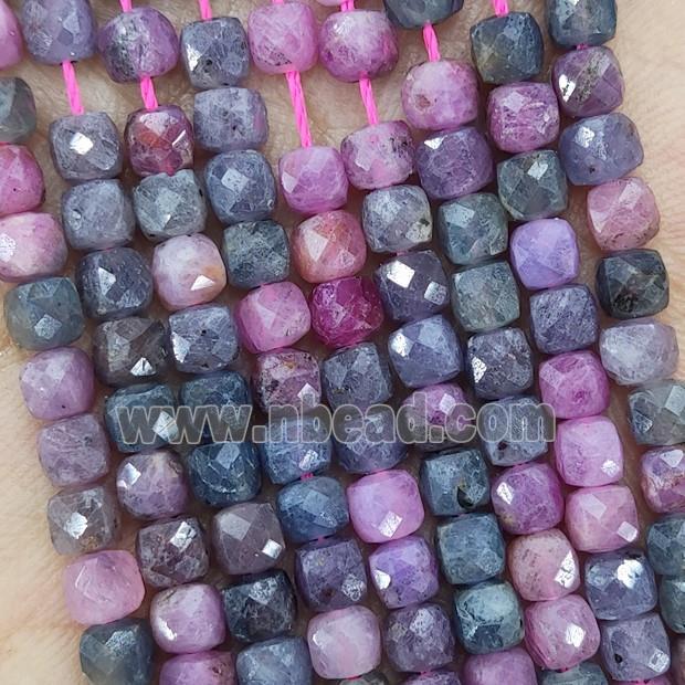Natural Ruby Sapphire Beads Faceted Cube