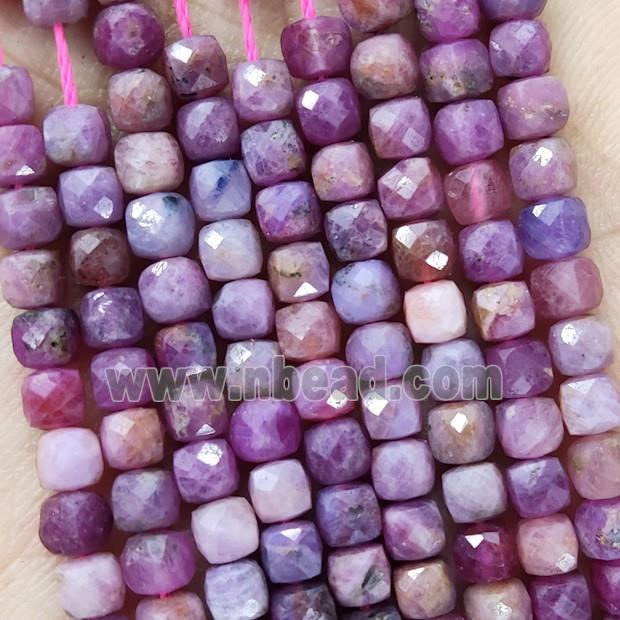 Natural Ruby Cube Beads Faceted