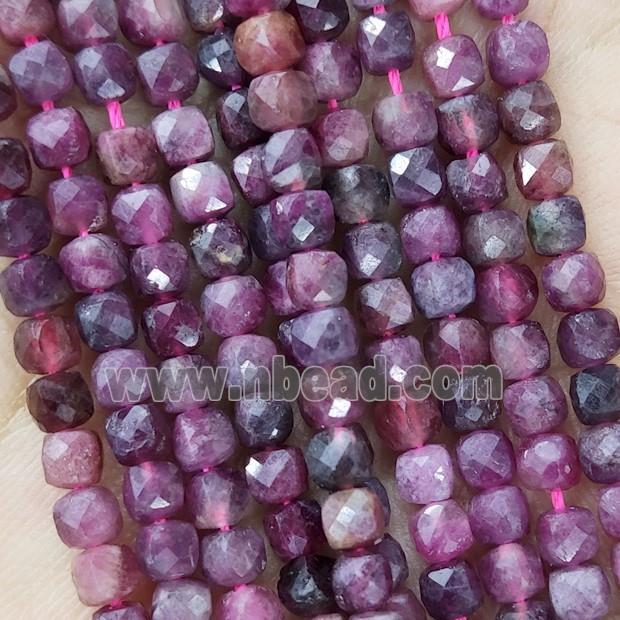 Natural Red Tourmaline Beads Faceted Cube