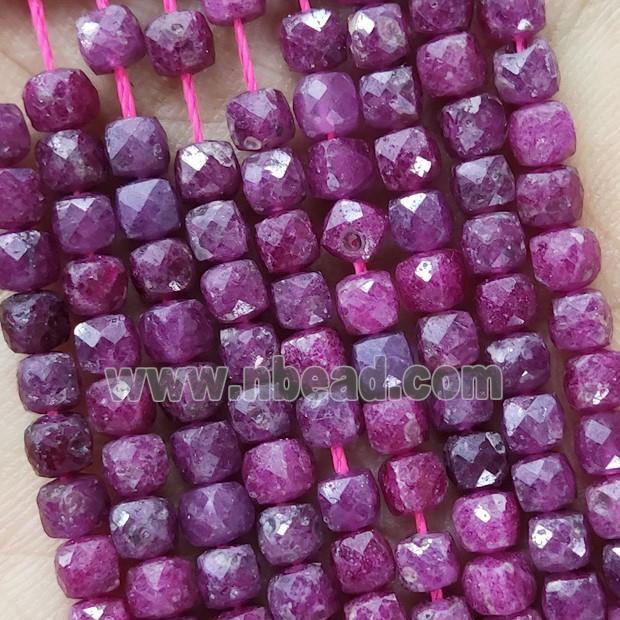Natural Ruby Beads Red Faceted Cube