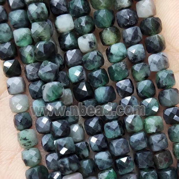 Natural Green Emerald Beads B-Grade Faceted Cube