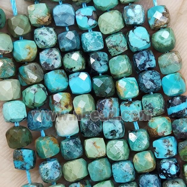 Natural Turquoise Beads Faceted Cube Teal