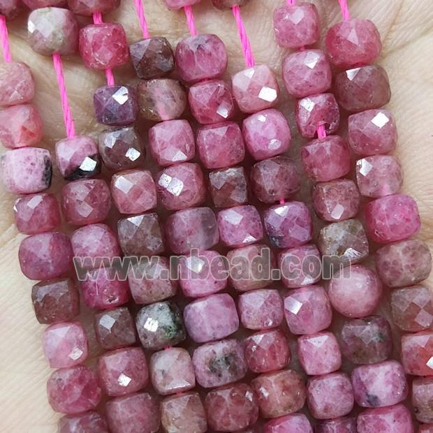 Natural Rhodonite Beads Red A-Grade Faceted Cube