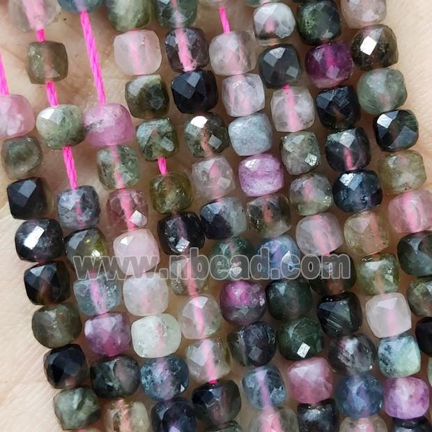 Natural Tourmaline Beads Multicolor Faceted Cube