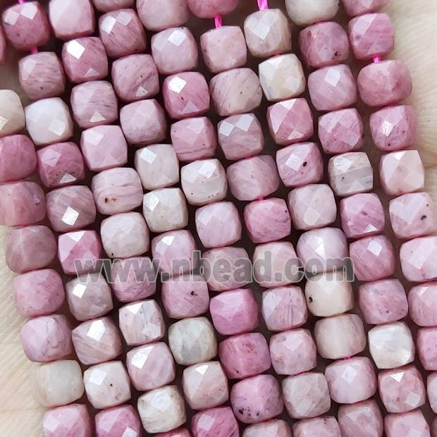 Natural Wood Lace Jasper Beads Pink Faceted Cube