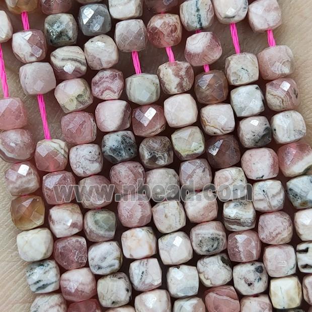 Natural Argentina Rhodochrosite Beads Pink B-Grade Faceted Cube