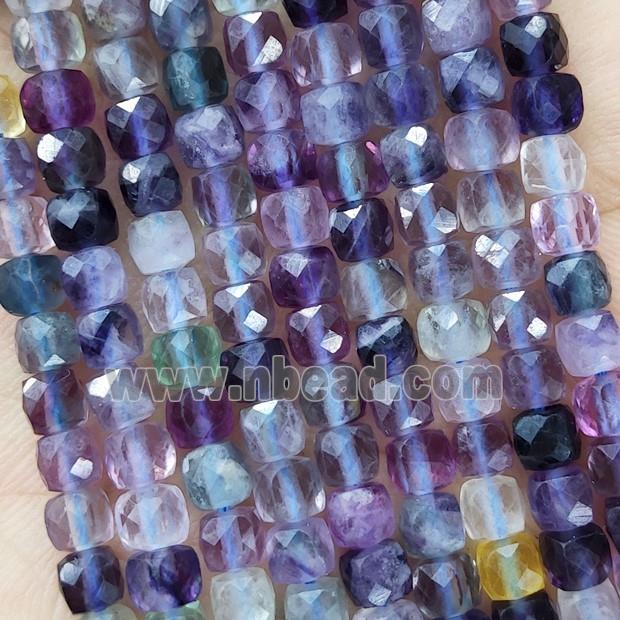Natural Fluorite Beads Purple Faceted Cube