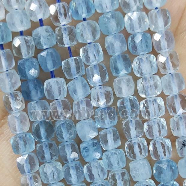 Natural Aquamarine Beads Blue A-Grade Faceted Cube