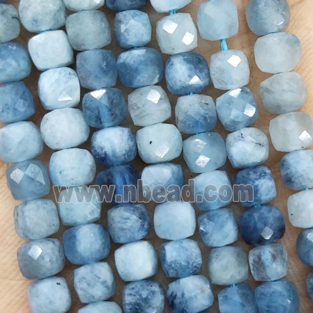 Natural Blue Aquamarine Beads Faceted Cube