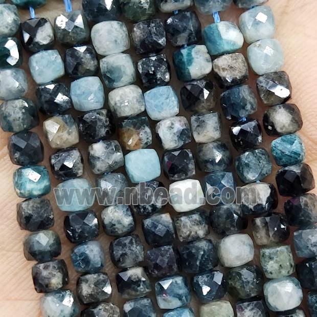 Natural Blue Black Tourmaline Beads Faceted Cube