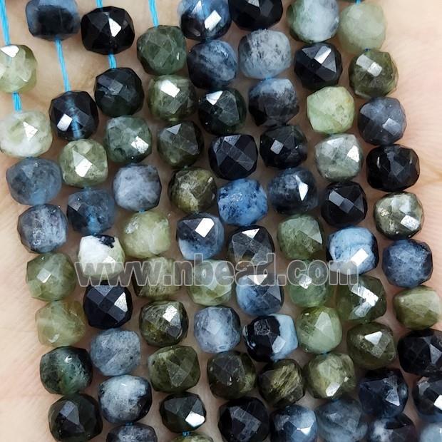 Natural Aquamarine Beads Multicolor Faceted Cube
