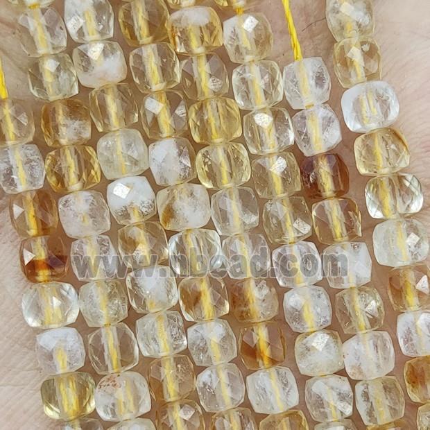 Natural Citrine Beads Yellow Faceted Cube