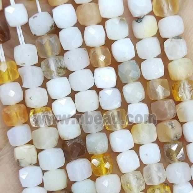 Natural White Opal Beads Faceted Cube