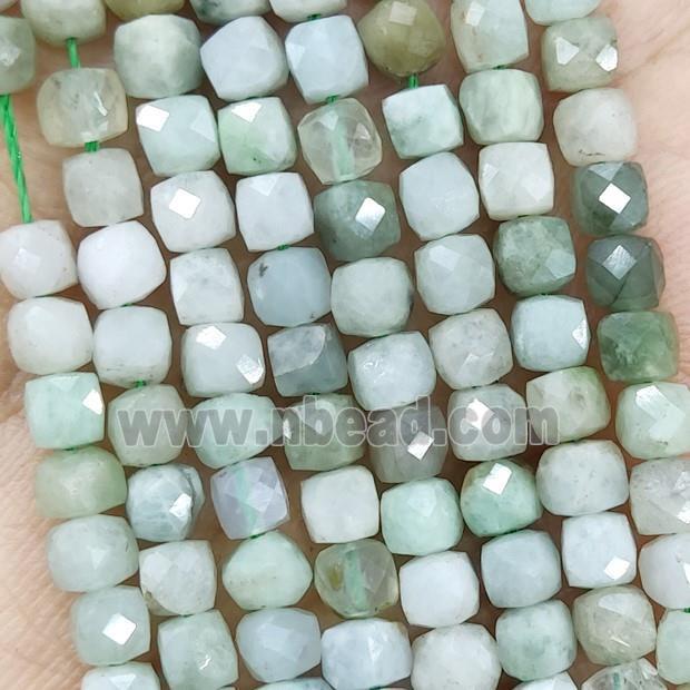 Natural Burmese Jadeite Beads Green Faceted Cube