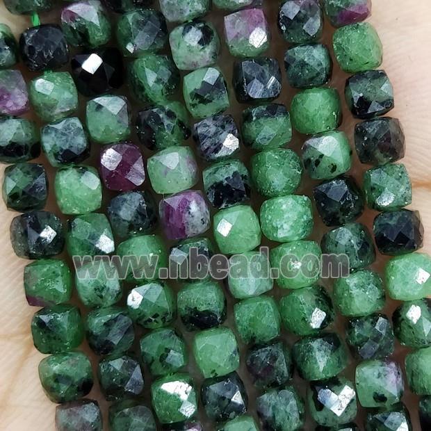 Natural Ruby In Zoisite Beads Green Faceted Cube