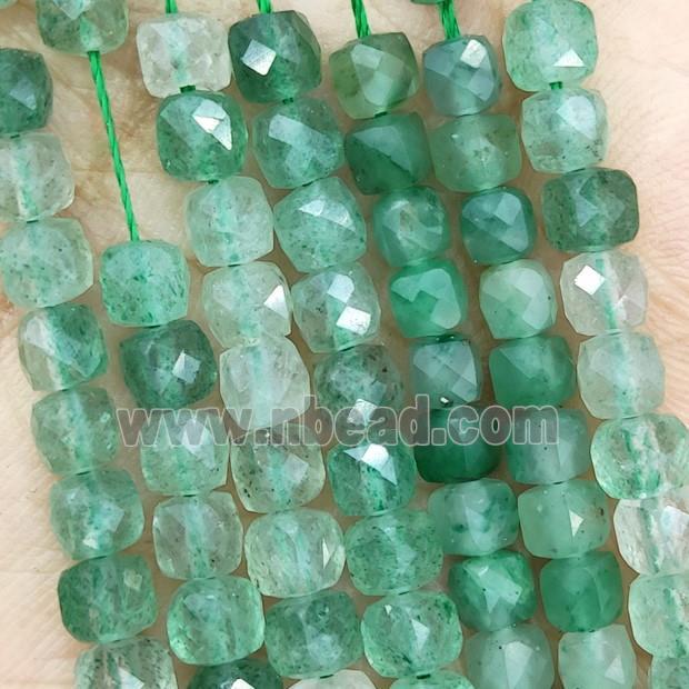 Natural Green Strawberry Quartz Beads Faceted Cube