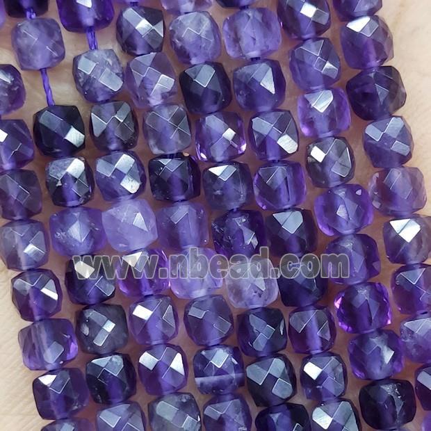Natural Purple Amethyst Beads Faceted Cube