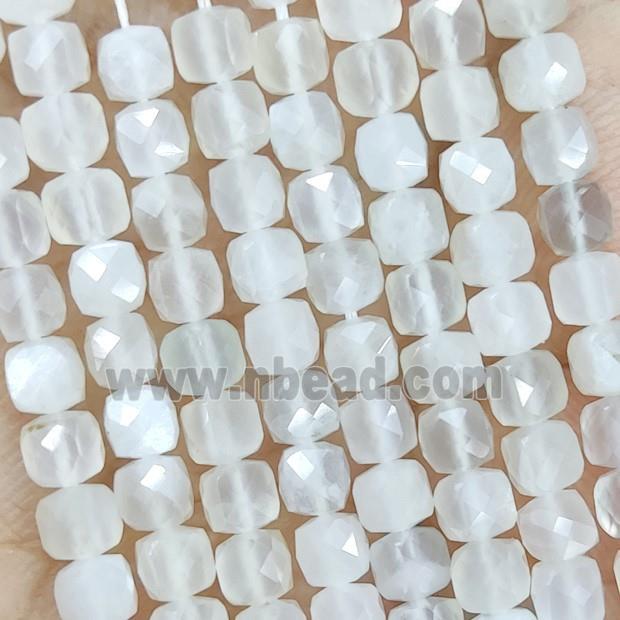 Natural White Moonstone Beads Faceted Cube