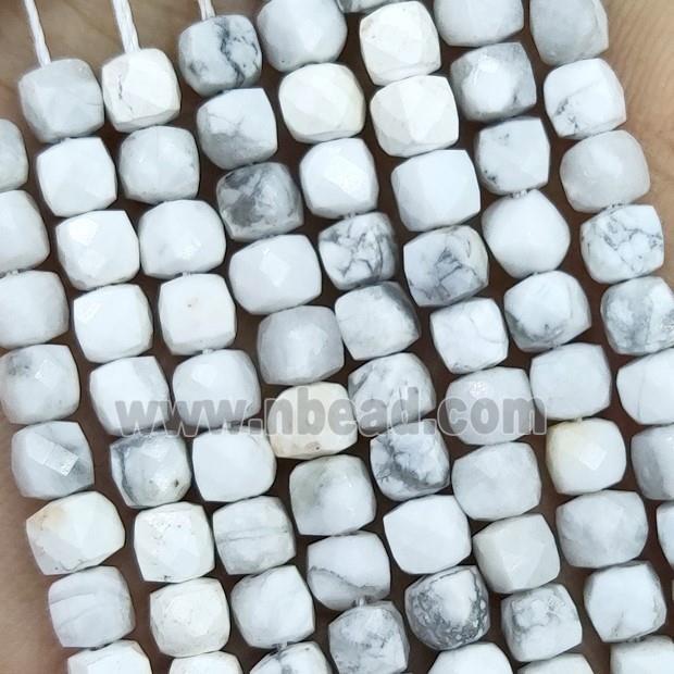 White Howlite Turquoise Beads Faceted Cube
