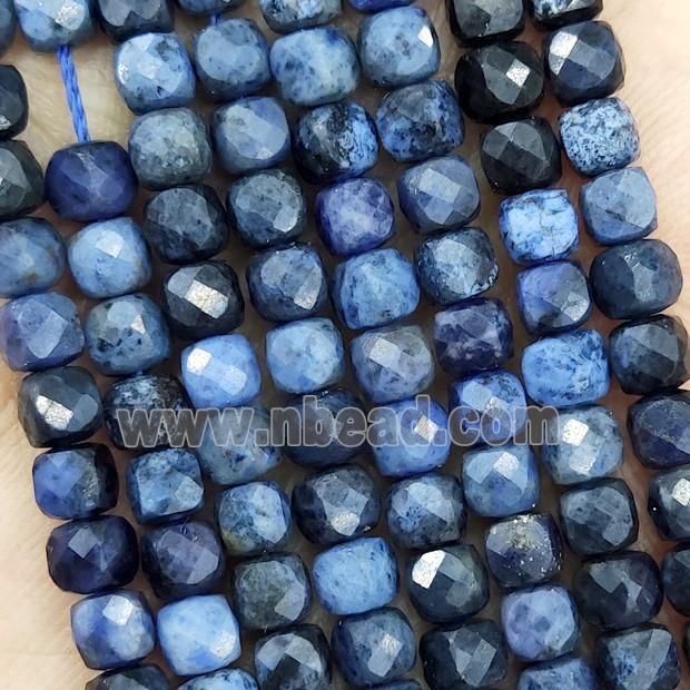 Natural Blue Dumortierite Beads Faceted Cube